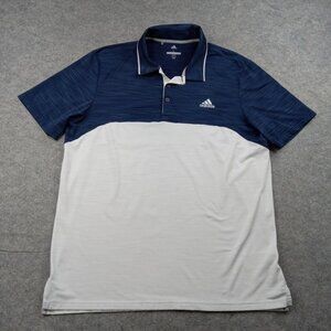 Adidas Polo Shirt Mens Large Blue White Colorblock Golf Performance Stretch